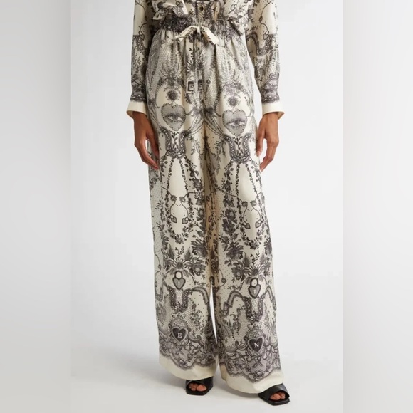 Zimmermann Locket Print Silk Drawstring Pants - Picture 1 of 9